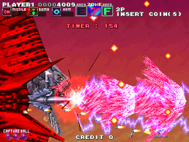 G Darius Ver.2 Arcade Screenshot: Destroyed by a giant laser beam!