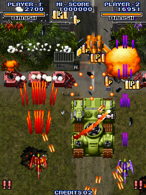 Cyvern: The Dragon Weapons Arcade Screenshot: Large tanks attacking!