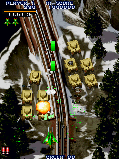 Cyvern: The Dragon Weapons Arcade Screenshot: First, an easy task; destroy these tanks!