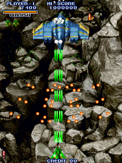 Cyvern: The Dragon Weapons Arcade Screenshot: A large, enemy plane appears...