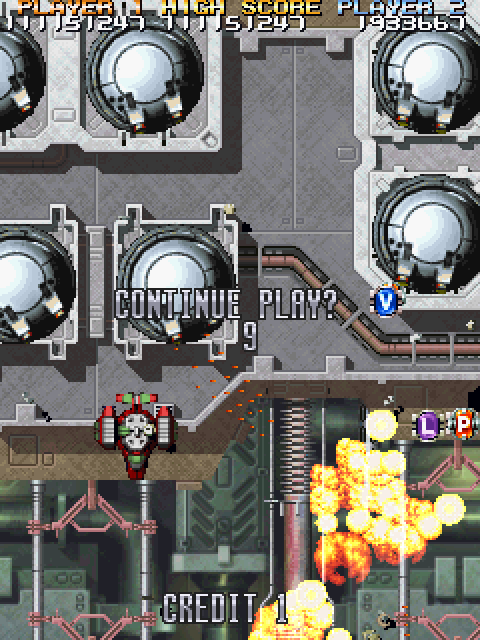 Sengeki Striker Arcade Screenshot: Game over; continue?