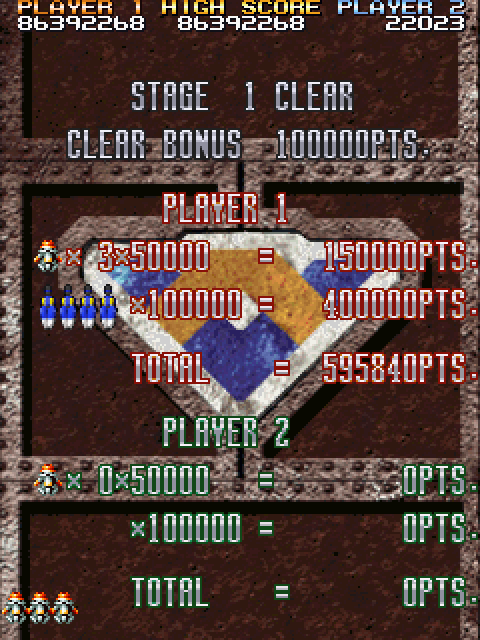 Sengeki Striker Arcade Screenshot: Stage 1 clear!