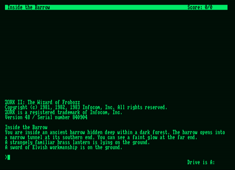 Zork II: The Wizard of Frobozz Amstrad PCW Screenshot: Title screen.