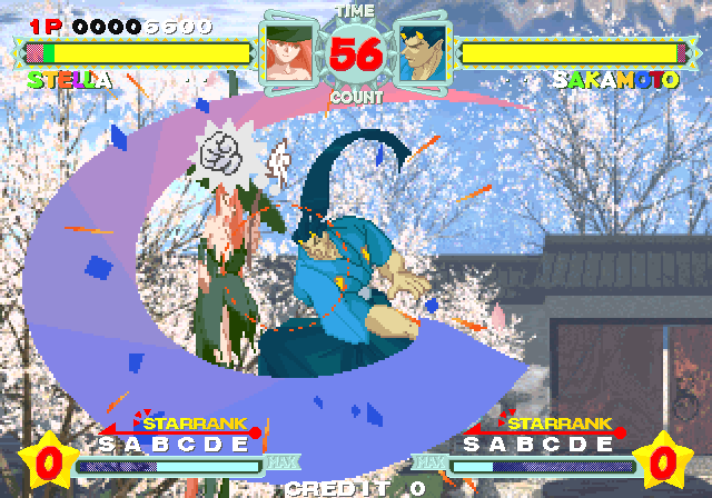 Astra Superstars Arcade Screenshot: Sakamoto attacks...
