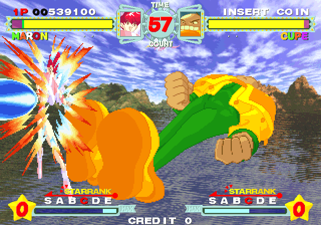 Astra Superstars Arcade Screenshot: A powerful attack...that's gonna hurt!