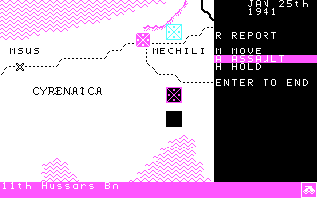 Desert Rats: The North Africa Campaign IBM PC/Compatibles Screenshot: Should this unit hold, or launch an assault?