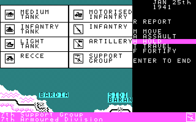 Desert Rats: The North Africa Campaign IBM PC/Compatibles Screenshot: The icon legend can be found at the top of the map.