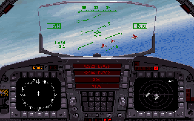 F-15 Strike Eagle III IBM PC/Compatibles Screenshot: Flying over the ocean...