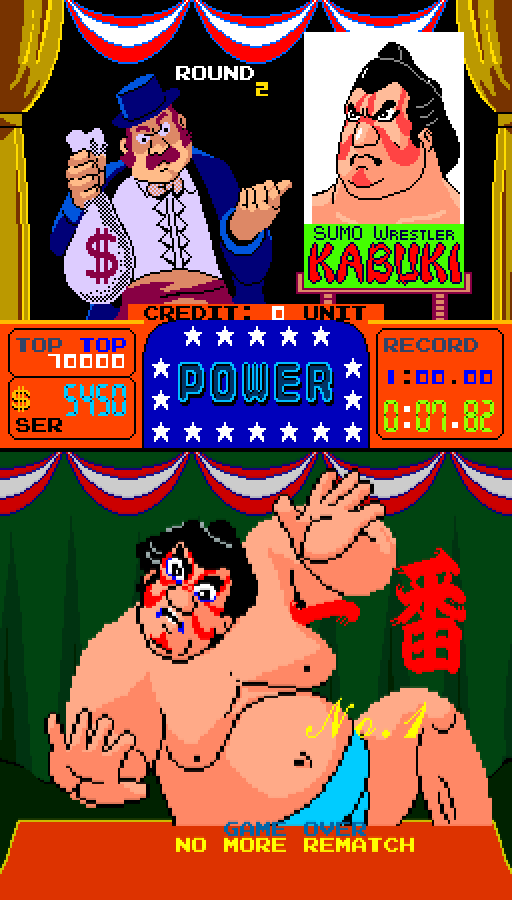 Arm Wrestling Arcade Screenshot: Game over.
