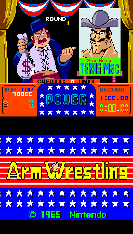 Arm Wrestling Arcade Screenshot: Title screen.