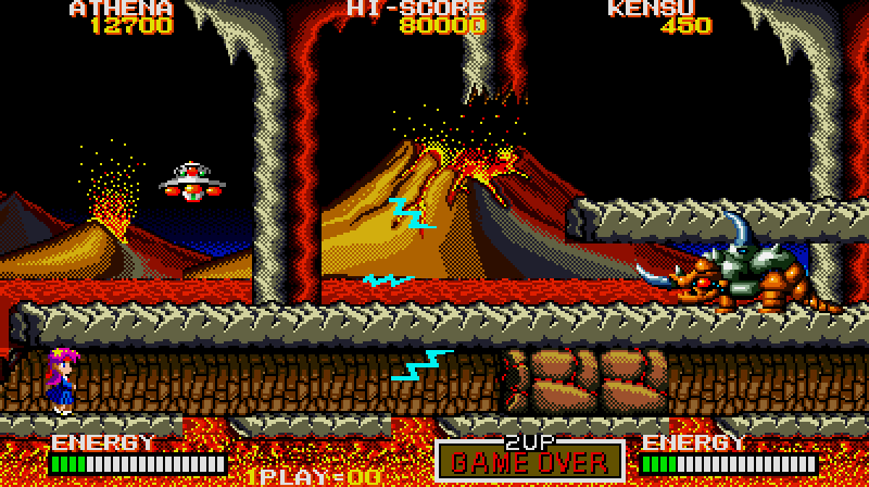 Psycho Soldier Arcade Screenshot: Be sure to dodge those lightning bolts!