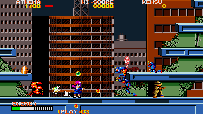 Psycho Soldier Arcade Screenshot: When there are platforms, you can jump up or down between the levels.