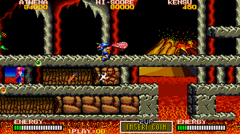Psycho Soldier Arcade Screenshot: Found another sword in this tunnel!