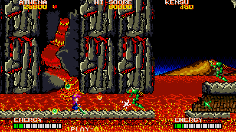 Psycho Soldier Arcade Screenshot: The volcanic fifth level.