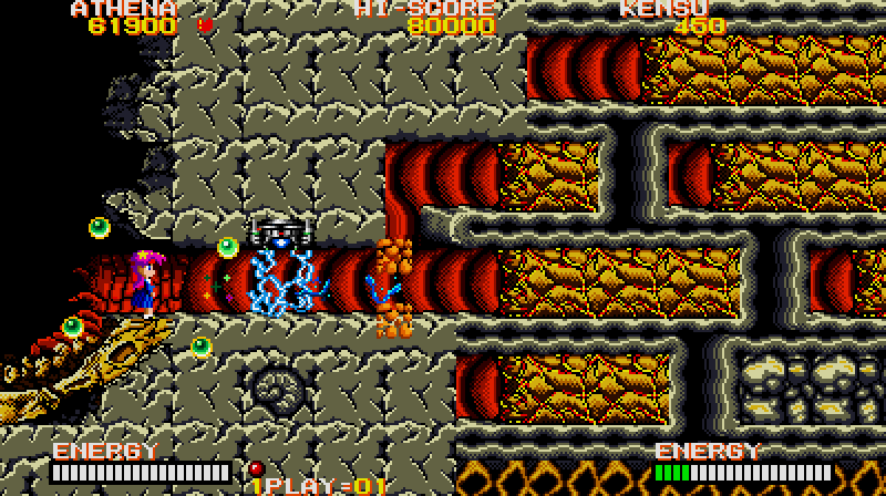 Psycho Soldier Arcade Screenshot: The short end of level mazes gradually increase in complexity.
