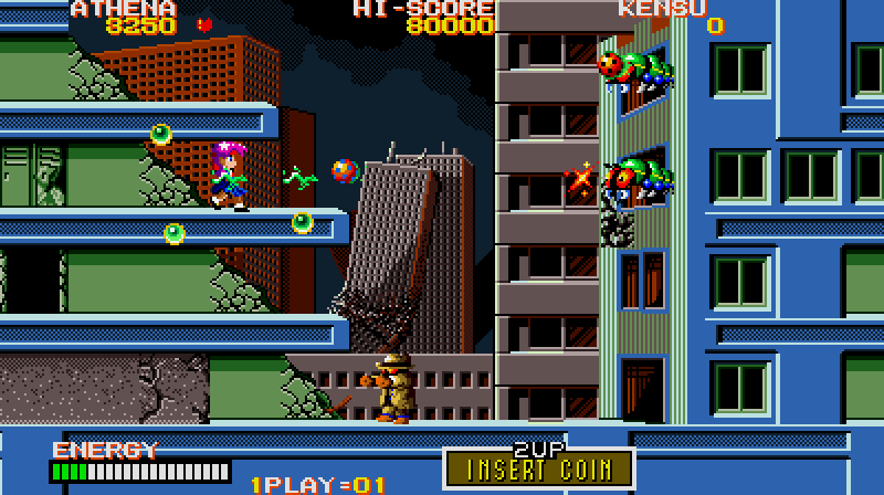 Psycho Soldier Arcade Screenshot: Here's the first end of level boss to defeat!