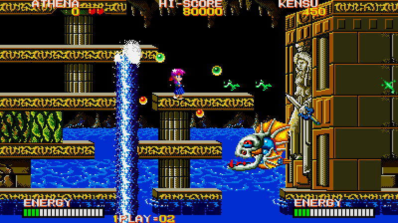 Psycho Soldier Arcade Screenshot: The fourth level ends with a giant jumping fish...