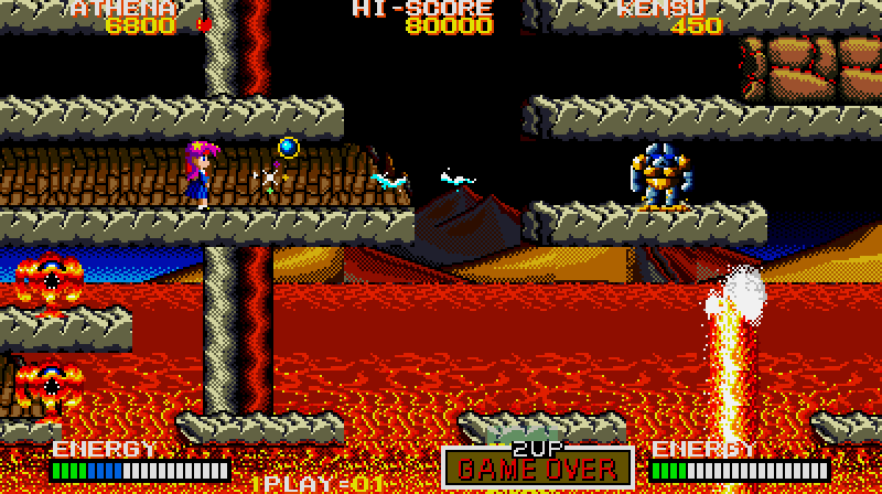 Psycho Soldier Arcade Screenshot: As usual, don't fall off of the bottom of the screen.