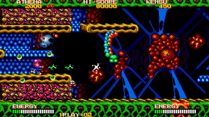 Psycho Soldier Arcade Screenshot: Blasting my way through a relatively open area.