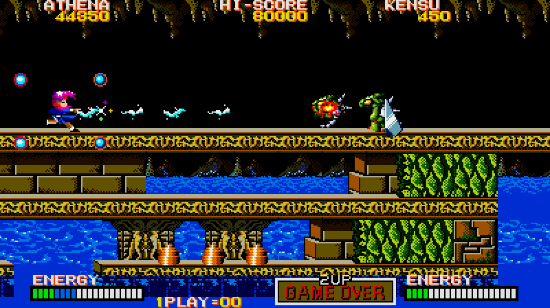 Psycho Soldier Arcade Screenshot: There are a lot of water-based creatures in level four.