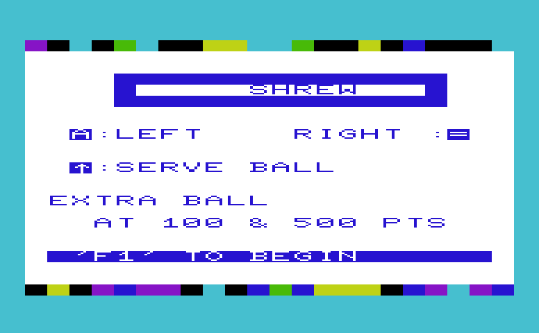 Shrew Commodore VIC-20 Screenshot: Title screen; the game changes colors...