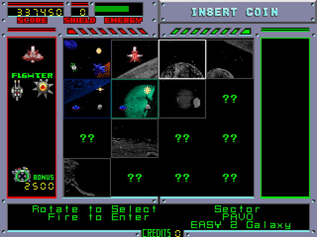 Blasteroids Arcade Screenshot: A few more sectors have been revealed on the map...