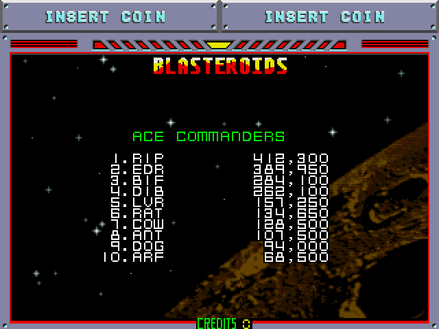 Blasteroids Arcade Screenshot: High scores.