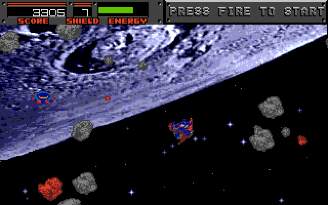 Blasteroids IBM PC/Compatibles Screenshot: Lots more asteroids appear now...