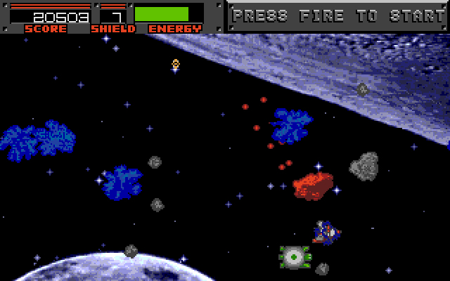 Blasteroids IBM PC/Compatibles Screenshot: Several other types of enemies begin to appear now too.