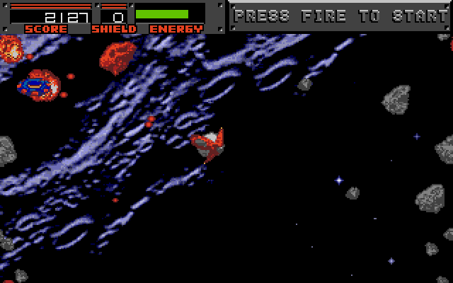 Blasteroids IBM PC/Compatibles Screenshot: Attacking a UFO.