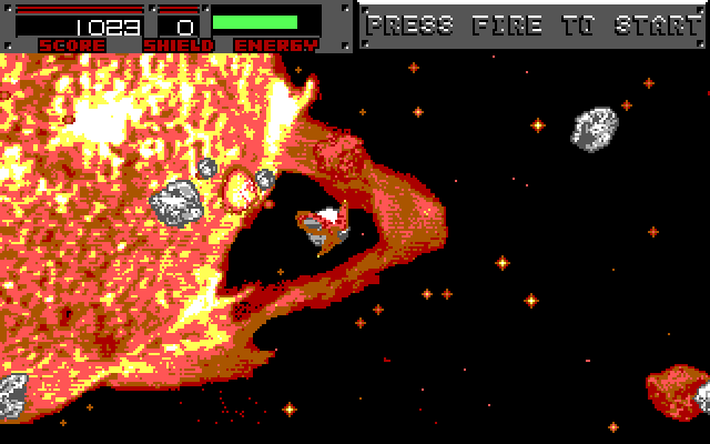 Blasteroids IBM PC/Compatibles Screenshot: Blasting asteroids...