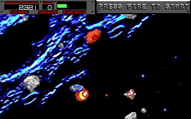 Blasteroids IBM PC/Compatibles Screenshot: Attacking a UFO...