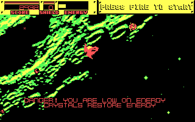 Blasteroids IBM PC/Compatibles Screenshot: Danger! I'm low on energy!