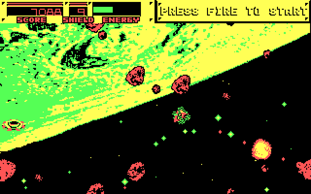Blasteroids IBM PC/Compatibles Screenshot: A UFO appears on the left side of the screen...