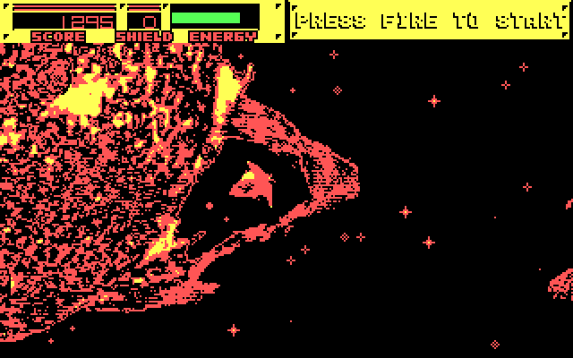Blasteroids IBM PC/Compatibles Screenshot: In CGA mode asteroids sometimes blend into the backgrounds.