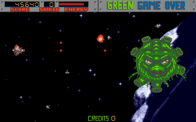 Blasteroids Amiga Screenshot: The first end of level boss.