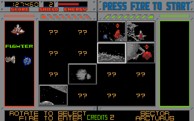 Blasteroids Amiga Screenshot: The sector map on a difficult skill level.
