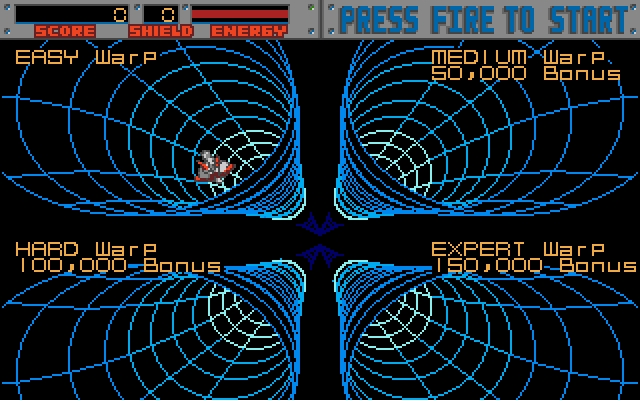Blasteroids Amiga Screenshot: Select a difficulty to begin the game.