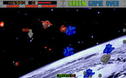 Blasteroids for Amiga - The blue asteroids remain locked in place after you shoot them.