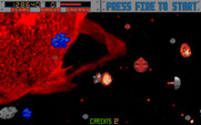 Blasteroids for Amiga - A variety of opponents attack in this area...