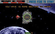 Blasteroids for Amiga - I have 15 more sectors left on this difficult skill level.