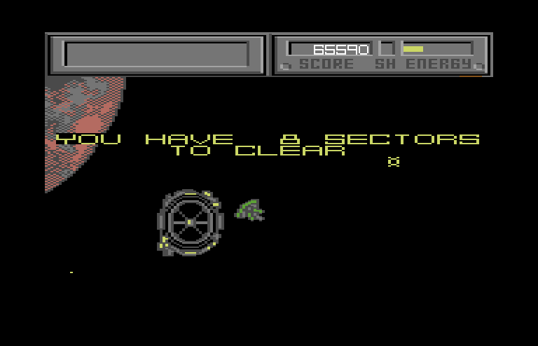 Blasteroids Commodore 64 Screenshot: Sector completed...8 to go!