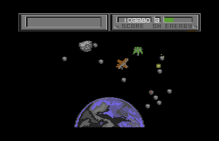 Blasteroids Commodore 64 Screenshot: Incoming ship! Watch out!