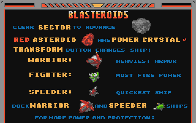 Blasteroids Atari ST Screenshot: Game information.