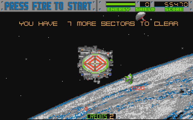 Blasteroids Atari ST Screenshot: Seven more sectors to go.