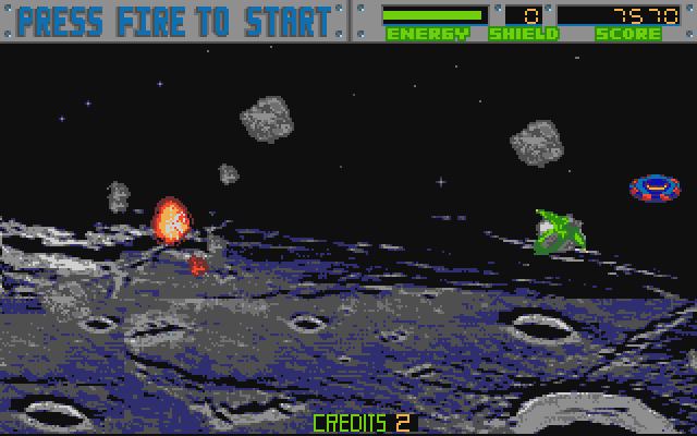 Blasteroids Atari ST Screenshot: The warrior version of the ship is slow but has heavy armor.