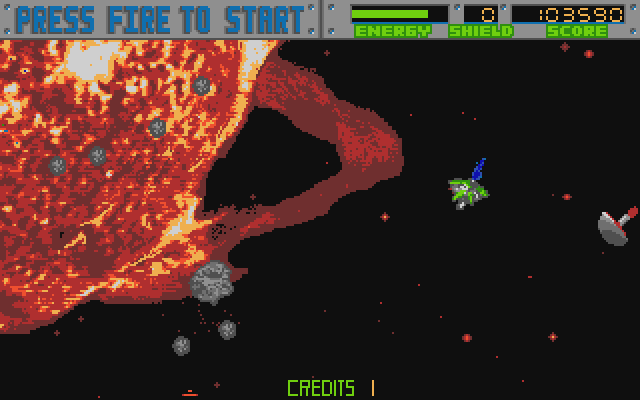 Blasteroids Atari ST Screenshot: Watch out for that rotating gun to the right...
