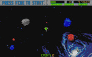 Blasteroids for Atari ST - Blue asteroids stay fixed in place after you shoot them.