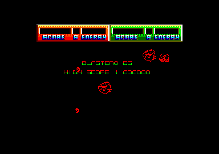 Blasteroids Amstrad CPC Screenshot: Title screen.