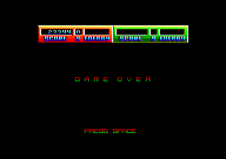 Blasteroids Amstrad CPC Screenshot: Game over.